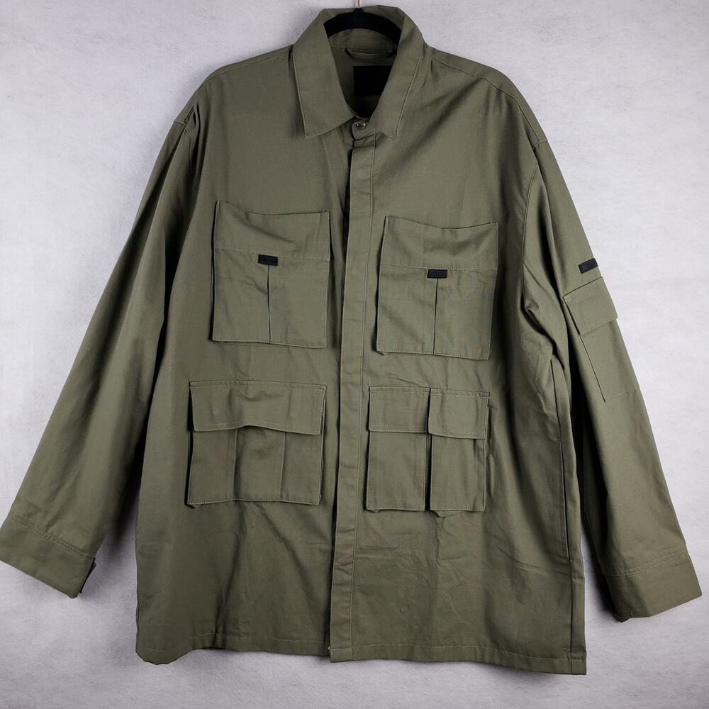 Blacktailor Men's L‎ Oversized Cargo Shirt Jacker Green Cotton Canvas Streetwear